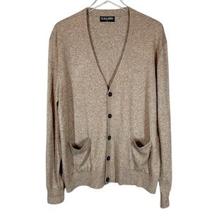 KALLSPIN Men's  Large Tan Wool Cashmere Blend V-Neck Sweater Cardigan